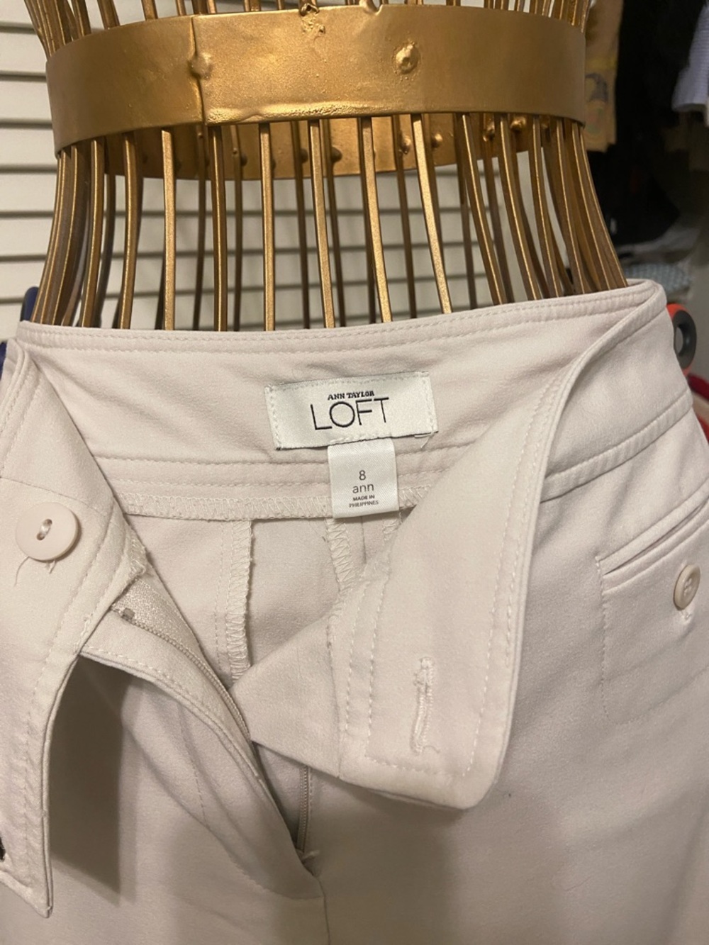 LOFT Wide-Leg High-Rise Cream Trousers - Picture 3 of 3